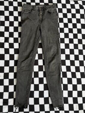 Roebuck & Co Gray Skinny Jeans Size 4 High Rise Button Fly Stretch Raw Hem